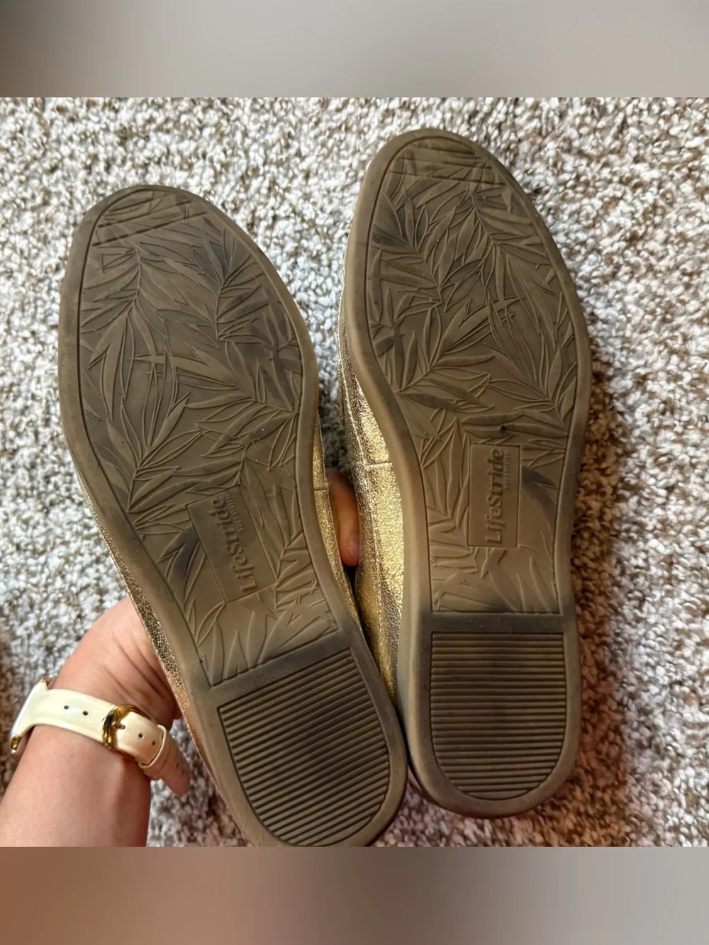 Life Stride Gold Metallic Penny Loafers for Women 7 1/5W
